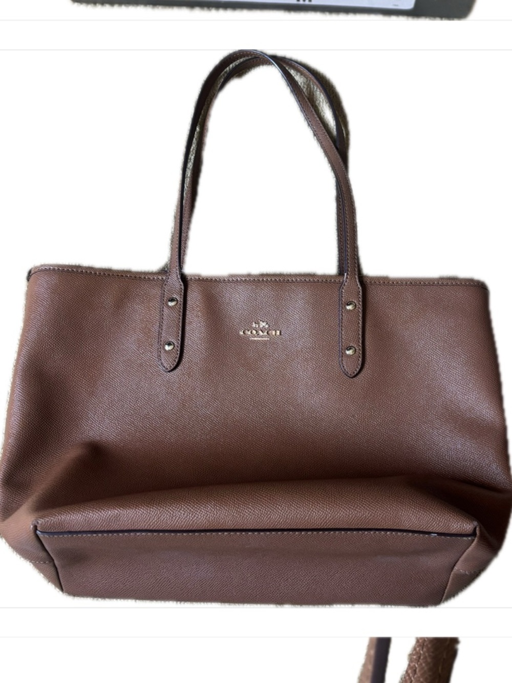 Coach Tan/Brown Pebbled Leather Tote with Gold Logo